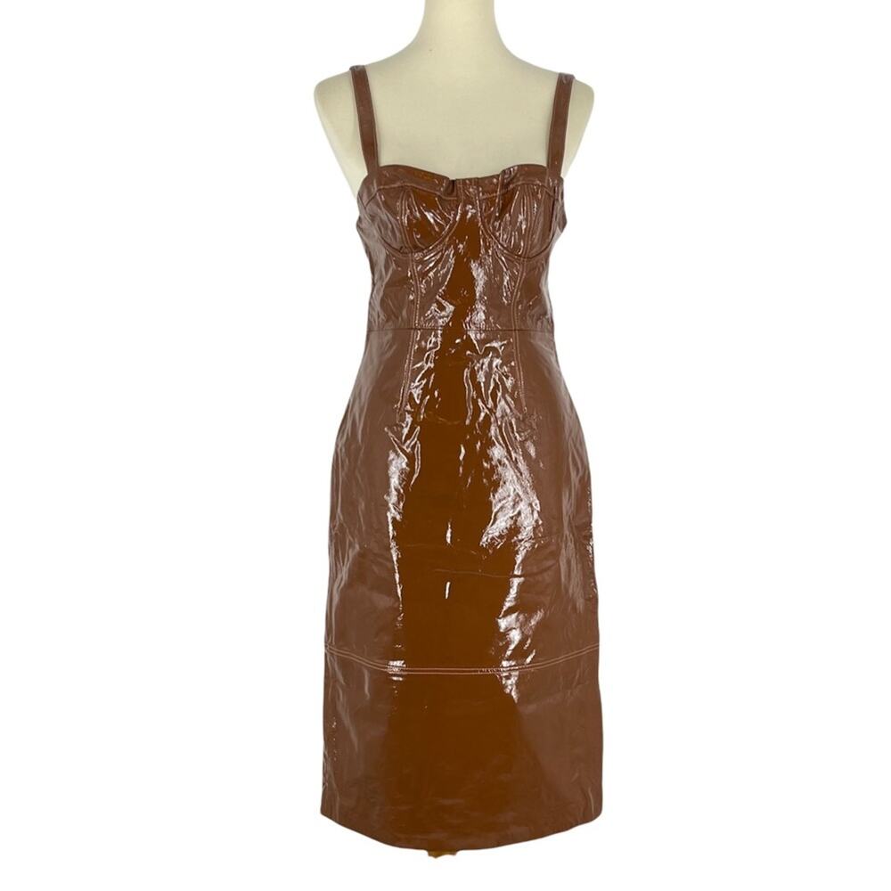 LPA The Label Ophelia 100% Leather Midi‎ Dress Brown Women’s Size XS NWT